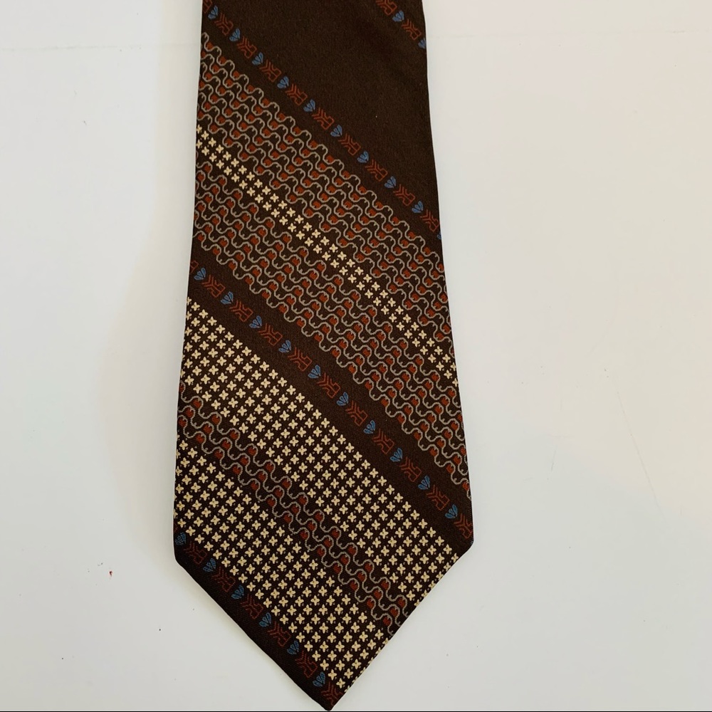 Yves Saint Laurent Vintage Tie Brown Blue White Diagonal striped pattern